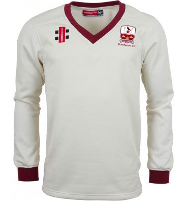 Gray Nicolls JUNIOR Brentwood CC Velocity Sweater in Maroon Trim